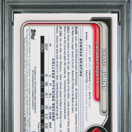 2024 Bowman Chrome Prospect Auto-Aqua Lava Chase Burns 9 PSA #CPACB