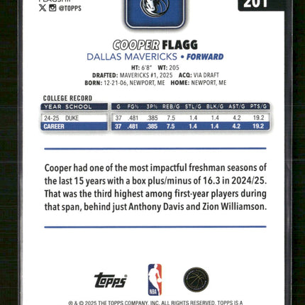 2025-26 Topps Rainbow Foilboard Cooper Flagg Rookie #201