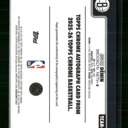 2025-26 Topps Chrome Chrome Rookie Autographs Egor Dëmin Auto #TCAR-ED