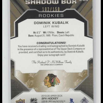 2019-20 SPx Shadow Box Rookies Autographs Dominik Kubalik #/150 Auto #S-DK