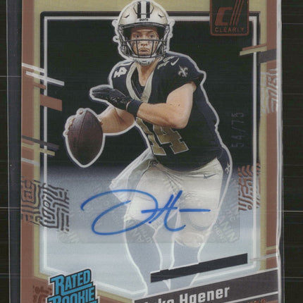 2023 Clearly Donruss Rated Rookie Autographs Orange Jake Haener #/75 Auto #63