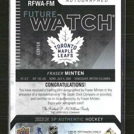 2024 Upper Deck Future Watch Auto #699 Fraser Minten #RFWA-FM
