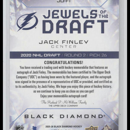 2025-26 U D Black Diamond Jewels Draft Rookies Jack Finley #/99 Auto #JD-FI
