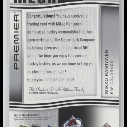 2023-24 Upper Deck Premier Mega Patch Chest Logos Mikko Rantanen #/30 #PMP-MR