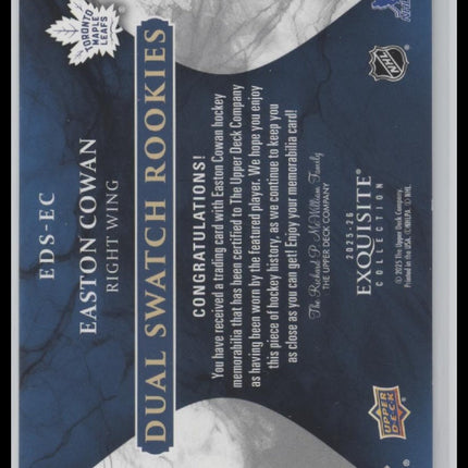 2025-26 Upper D Black Diamond Dual Swatch Rookies Easton Cowan #/75 #EDS-EC