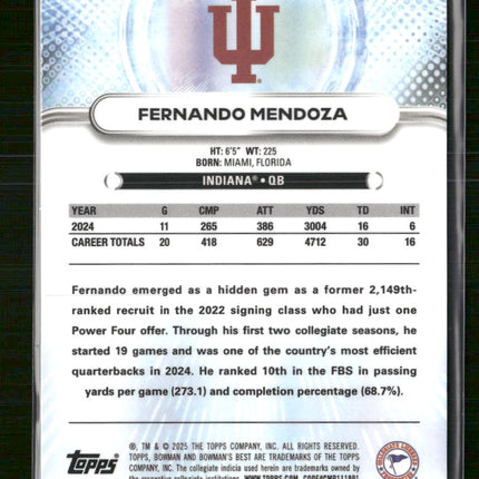 2025 Bowman University Best Yellow Lazer Fernando Mendoza #/250 #16