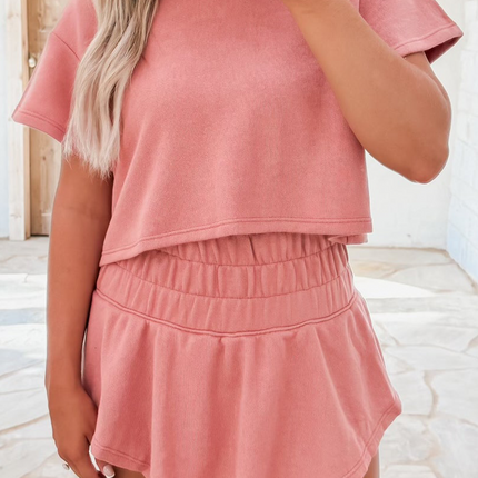 Luxury Cropped Tee and Ruffle High Waist Skort Set