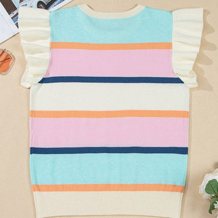 Multicolour Striped Colorblock Flutter Sleeve Knit