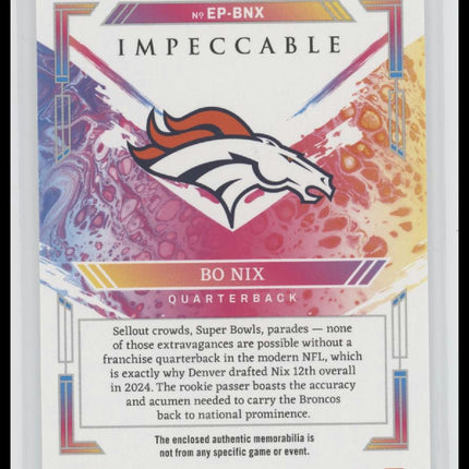 2024 Panini Impeccable Extravagance Patches Bo Nix #/49 #EP-BNX