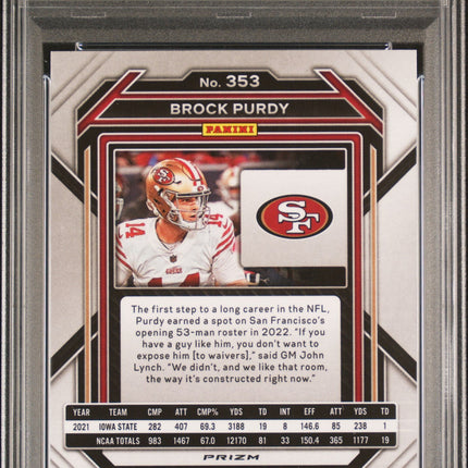 2022 Panini Prizm Green Prizm Brock Purdy 10 PSA #353