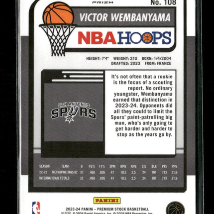2023-24 Hoops Premium Stock Ice Prizm Victor Wembanyama Rookie #108