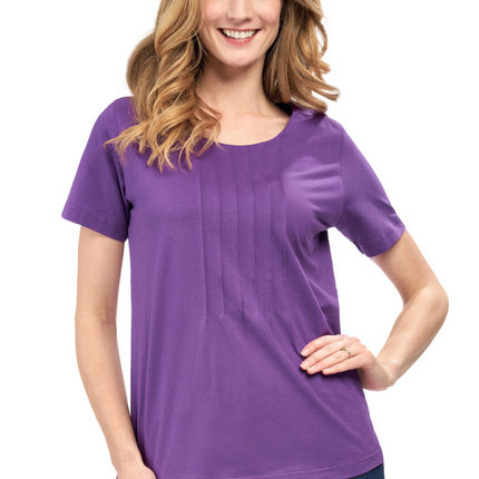 Women's Short Sleeve Cotton Knit T-shirt in Pintuck Style