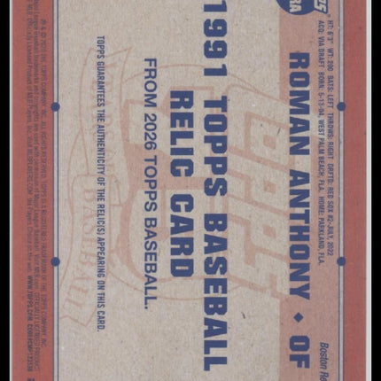 2026 Topps 1991 Baseball Relic Card Roman Anthony #91R-RA