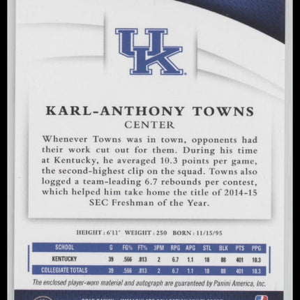 2015 Immaculate Collection Collegiate Patch Auto Karl-Anthony Towns #/99 #341