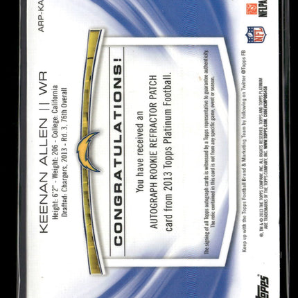 2013 Topps Platinum Rookie Patch/Auto Refractors Keenan Allen #/1000 #ARP-KA