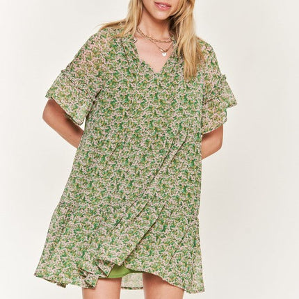 Floral print v-neck mini dress