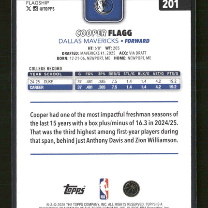 2025-26 Topps Cooper Flagg Rookie #201