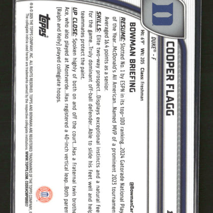 2024-25 Bowman University Chrome Black Wave Refractor Cooper Flagg #16