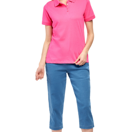 Women's Short Sleeve Pique Knit Polo Shirt in Relaxed Fit Pocketless Jersey