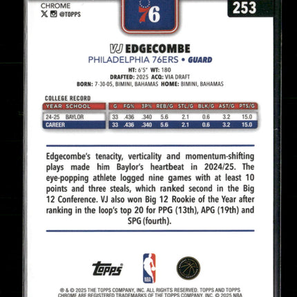 2025-26 Topps Chrome Red White and Blue Refractor VJ Edgecombe Rookie #253