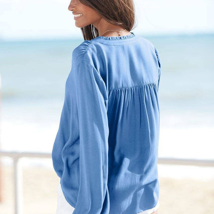 Blue Ruffle Detail Blouse