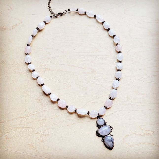 Rose Quartz Beaded Collar Necklace w/ Pendant 260d