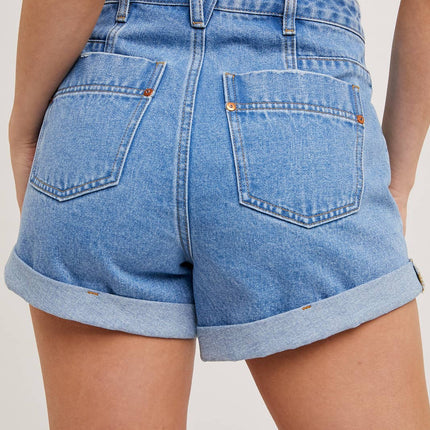High Waisted Rolled Hem Denim Shorts-SALE PRICE