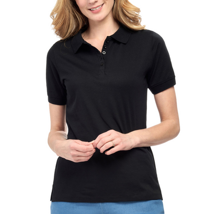 Women's Short Sleeve Pique Knit Polo Shirt in Relaxed Fit Pocketless Jersey