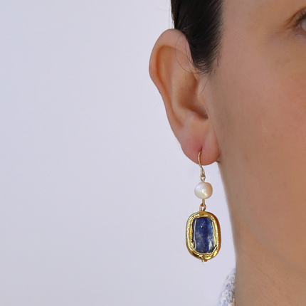 Kyanite and pearl drop earrings