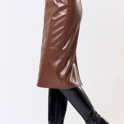 Black High Waist Leather Midi Skirt