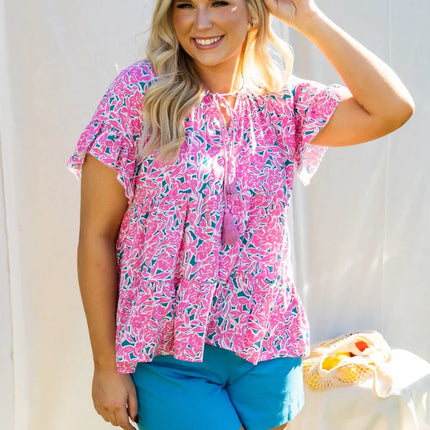 Pinks & Greens Floral Babydoll Blouse
