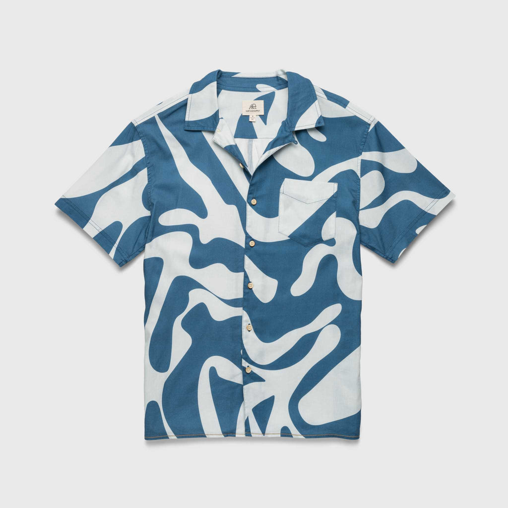 Billy Swirl Camp Collar Shirt - Blue