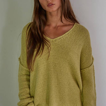 Knit Sweater V-Neck Long Sleeve Top