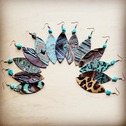 Leather Oval Earrings in Cowboy Turquoise w/ Turquoise Accent 206y