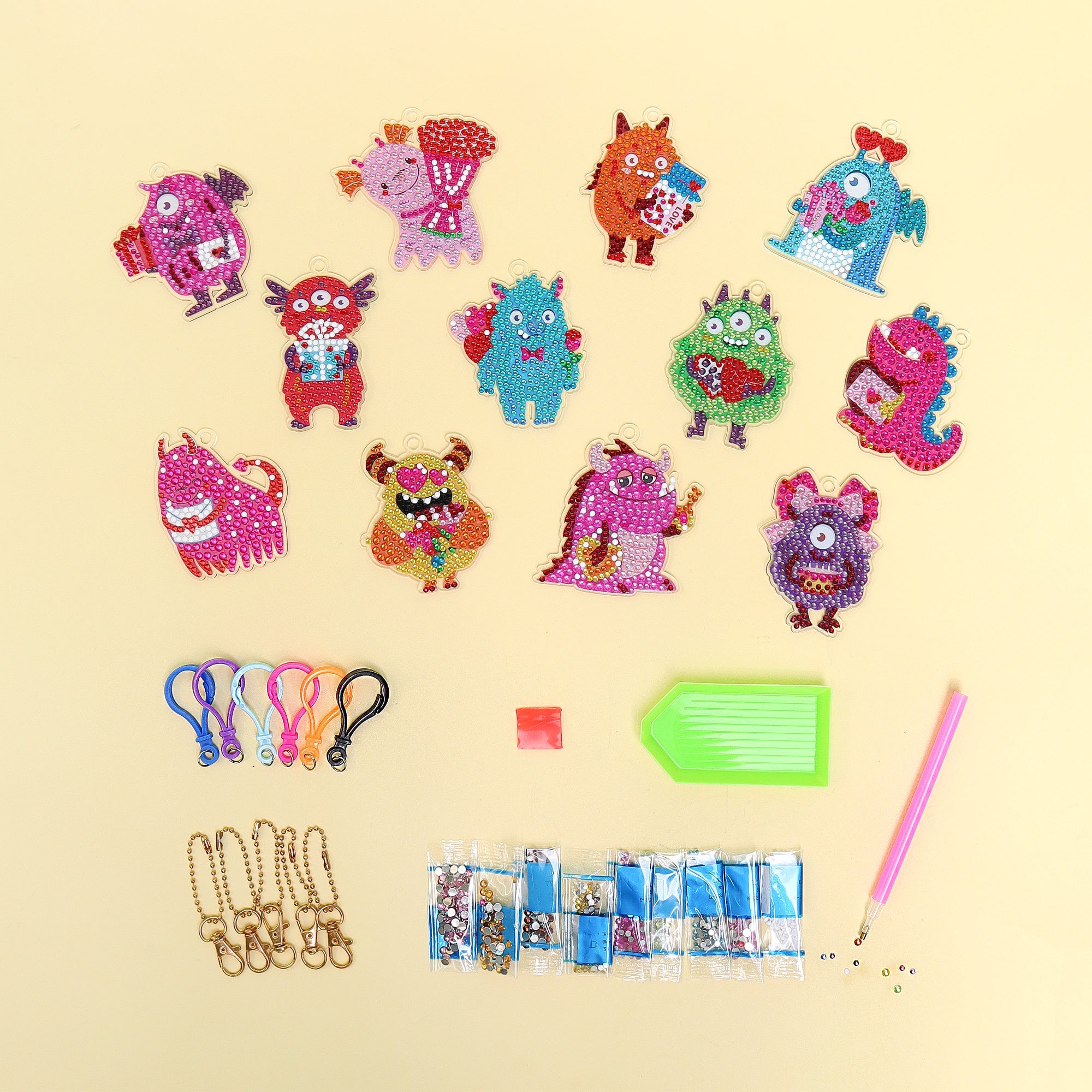 Adorable Keychains Diamond Art Kit – Monsters (Set of 15)