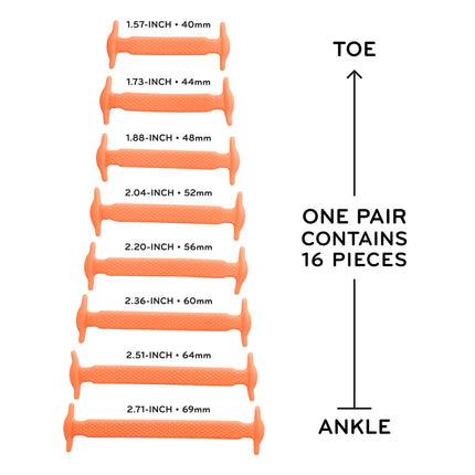 Orange Stretchy Tieless Silicone Elastic Shoelaces | 16 Straps