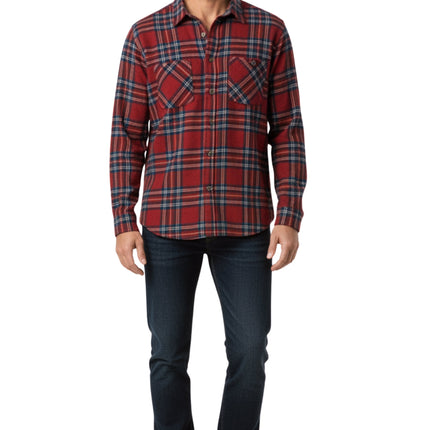 Men's Heathered Fleece Overshirt with Chest Pockets and Tortoise-shell patterned Buttons