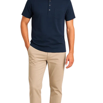 Men's Short Sleeve Henley Relaxed Fit Shirt with Pocket