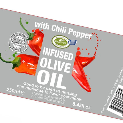 KORVEL Greek Extra Virgin Olive Oil with Chili Pepper - 8.45 fl oz