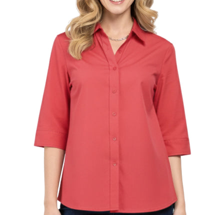 Womens Regular Fit 3/4 Sleeve Button Down Collared Camp Shirt