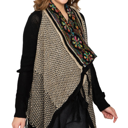 Women's Fringed Jacquard Weave Open Front Long Cardigan
