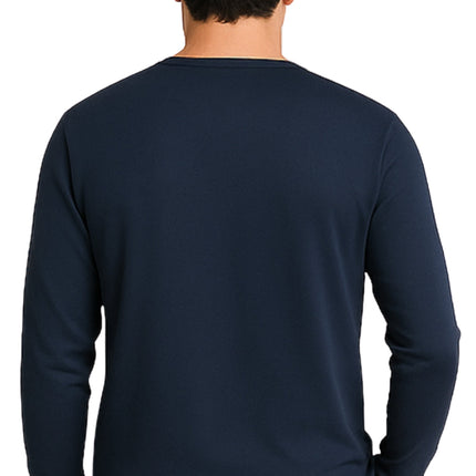 Men's Long Sleeve Henley shirt in cotton blend with 3 Button Placket & Chest Pocket