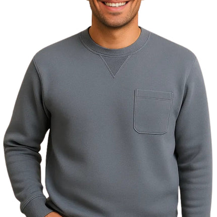Mens 3-Pocket Fleece Sweatshirt with Raglan Seams, Chest Pocket and Tagless Neck