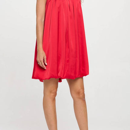 Red Satin Sleeveless Balloon Dress