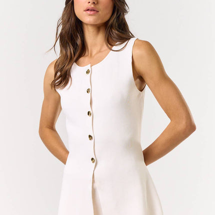 White Button Front Sleeveless Vest
