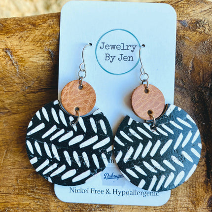 Navy Chevron with Cork circle earring