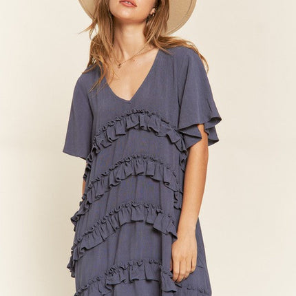 TIERED RUFFLE MINI DRESS