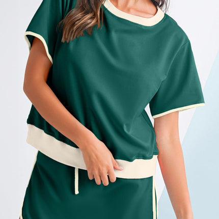 Luxury Colorblock Edge Drop Shoulder T Shirt and Skort Set