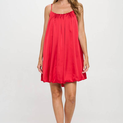 Red Satin Sleeveless Balloon Dress