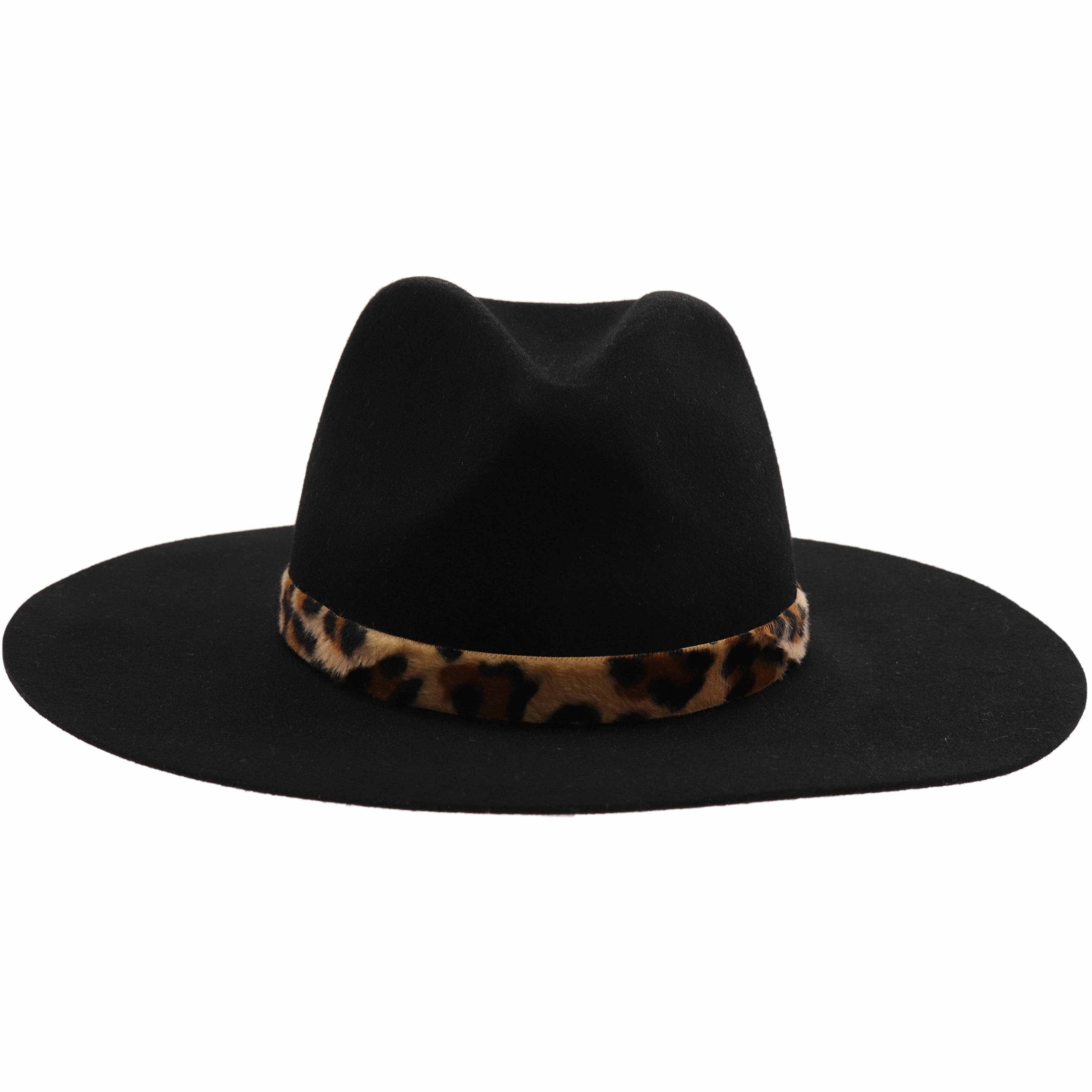 Leopard Trim Wool Felt Brim Hat